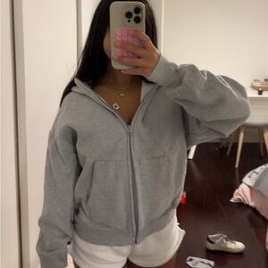 Aritzia Light Gray Zip-Up Hoodie